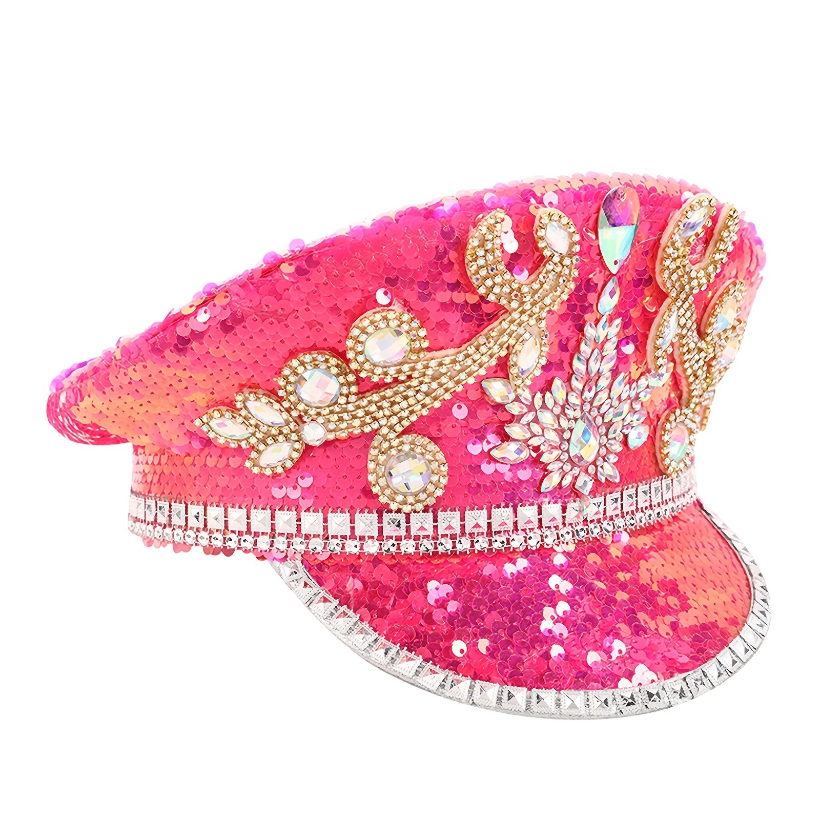 Sparkling Pink Sequin & Rhinestone Captain Hat