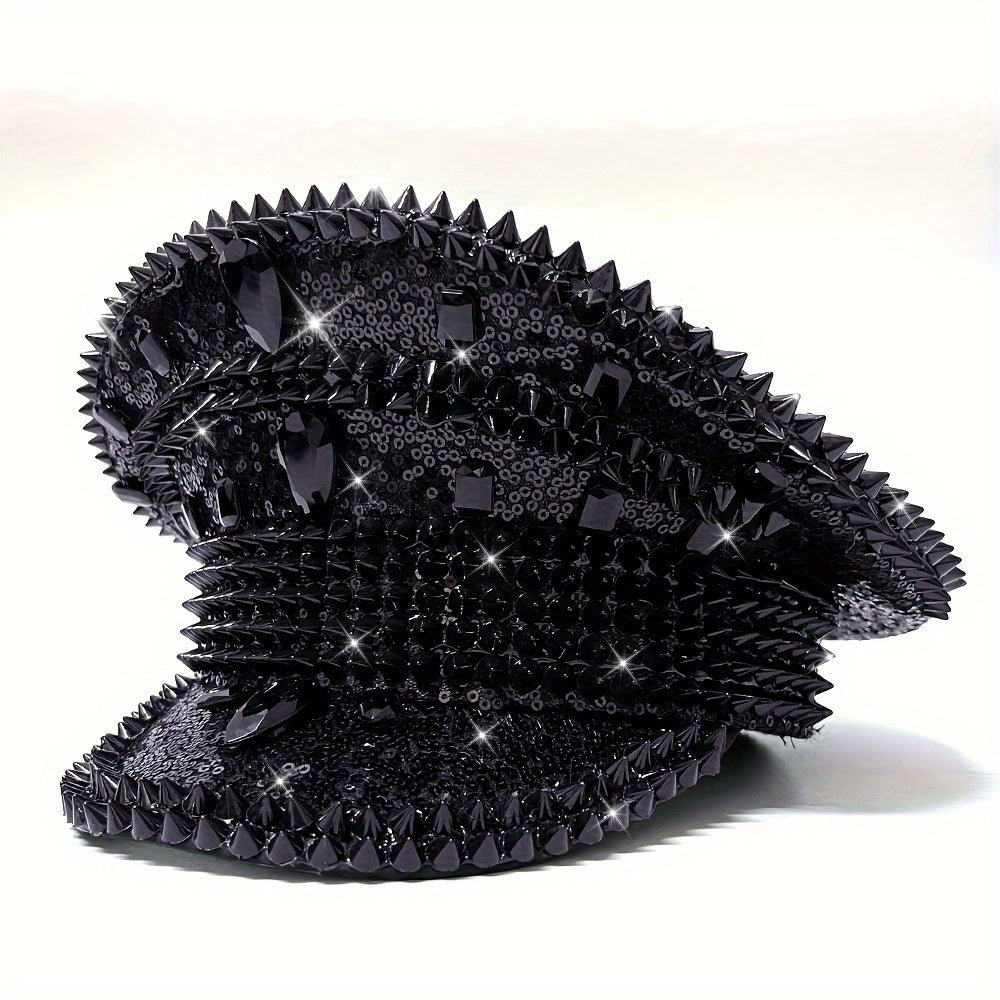 Luxury Rhinestone Punk Rivet Captain Hat