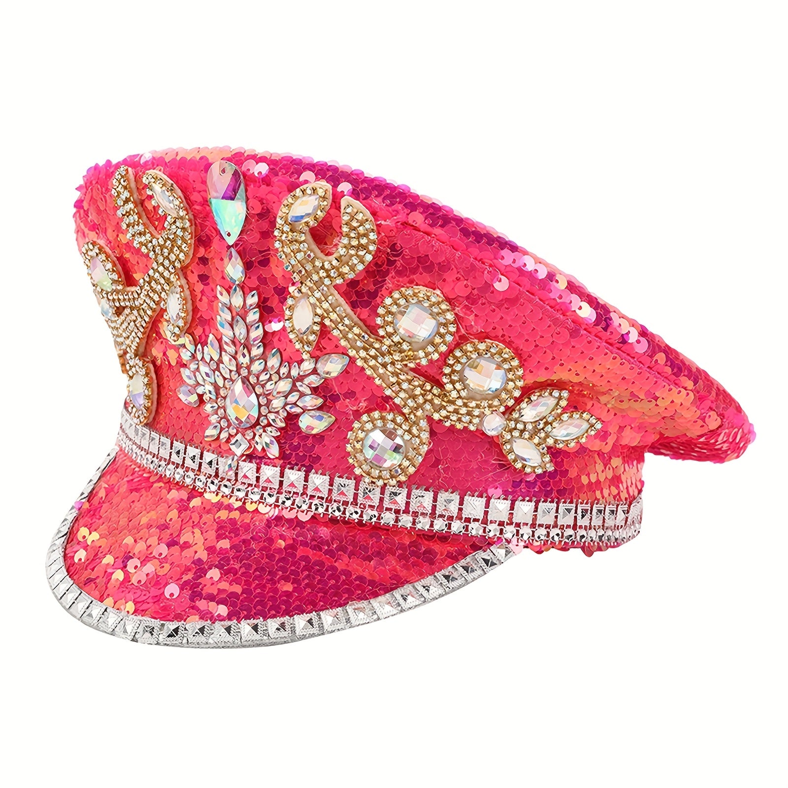 Sparkling Pink Sequin & Rhinestone Captain Hat