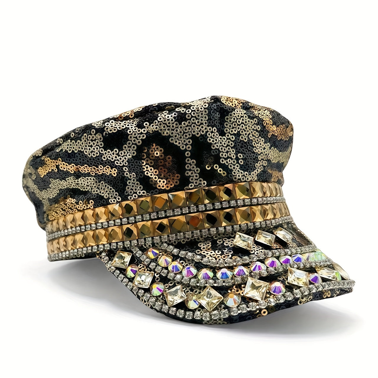 Sparkly Leopard Print Rhinestone Captain Hat
