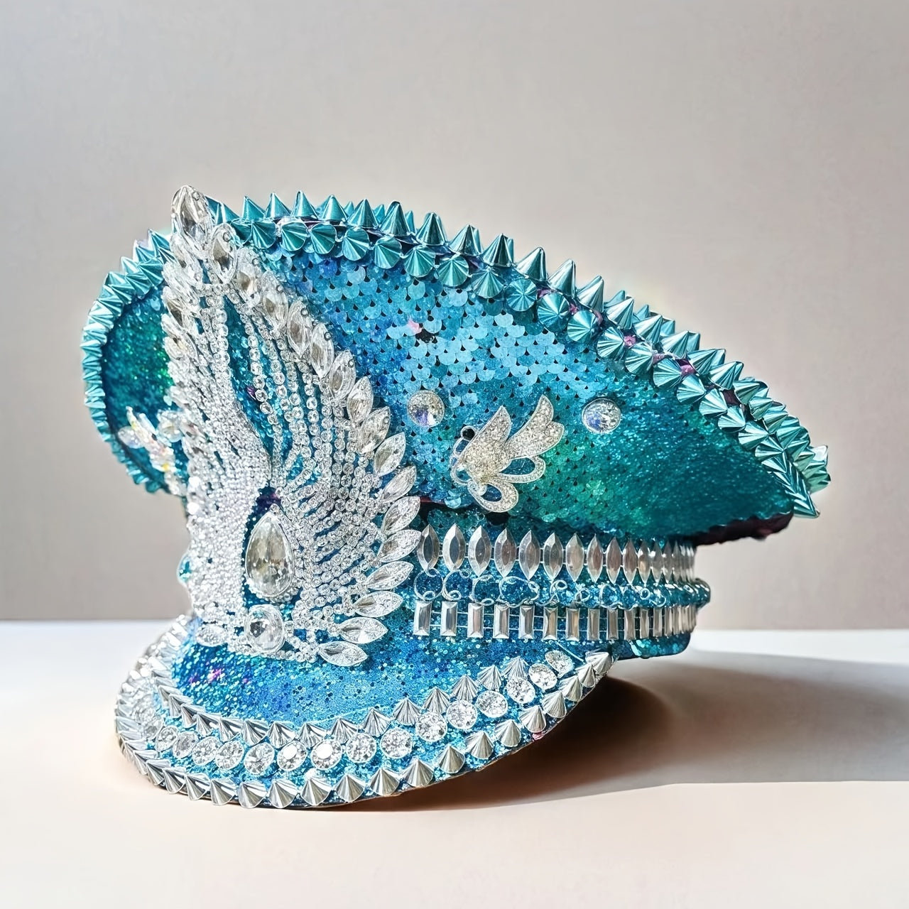 HONGLUAN Steampunk Blue Rhinestone Captain’s Hat