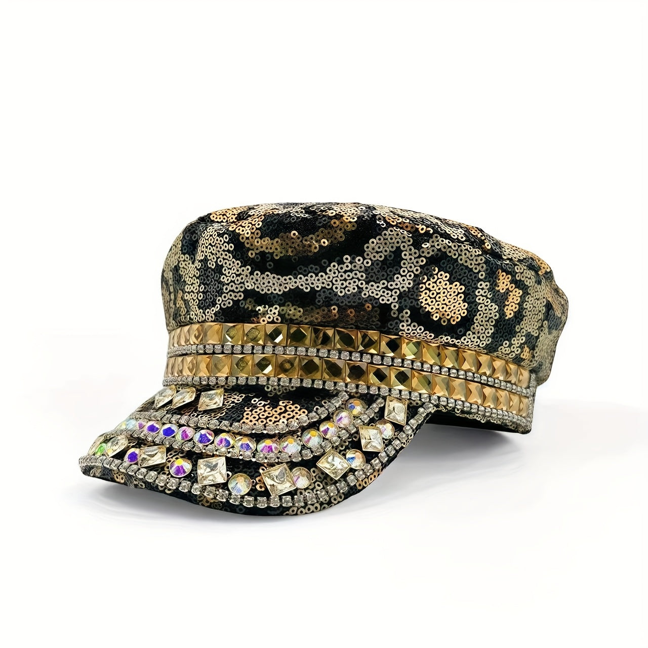 Sparkly Leopard Print Rhinestone Captain Hat