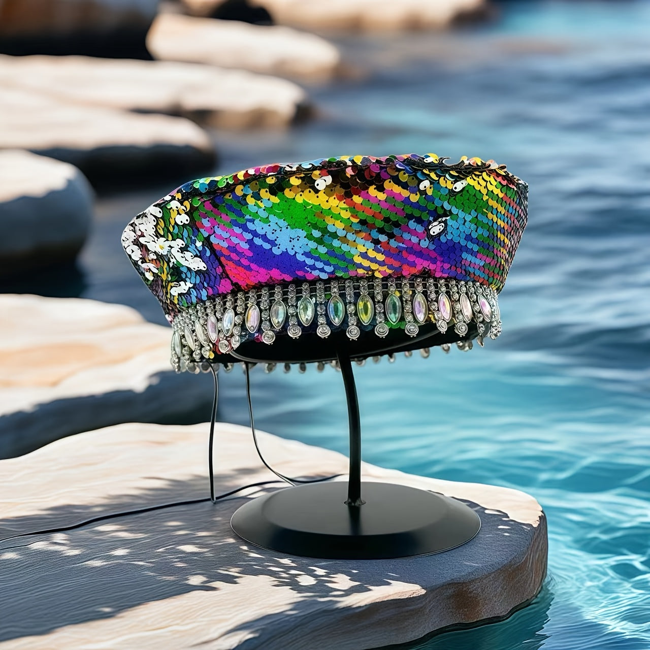 HONGLUAN Sparkling Multicolor Sequined Beret Hat