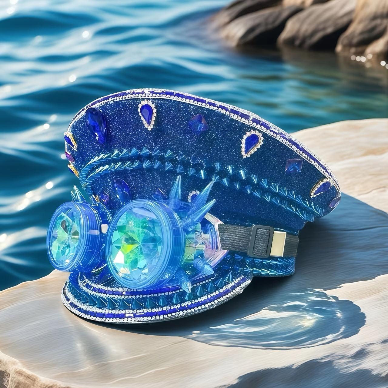 HONGLUAN Rhinestone-Studded Steampunk Captain Hat
