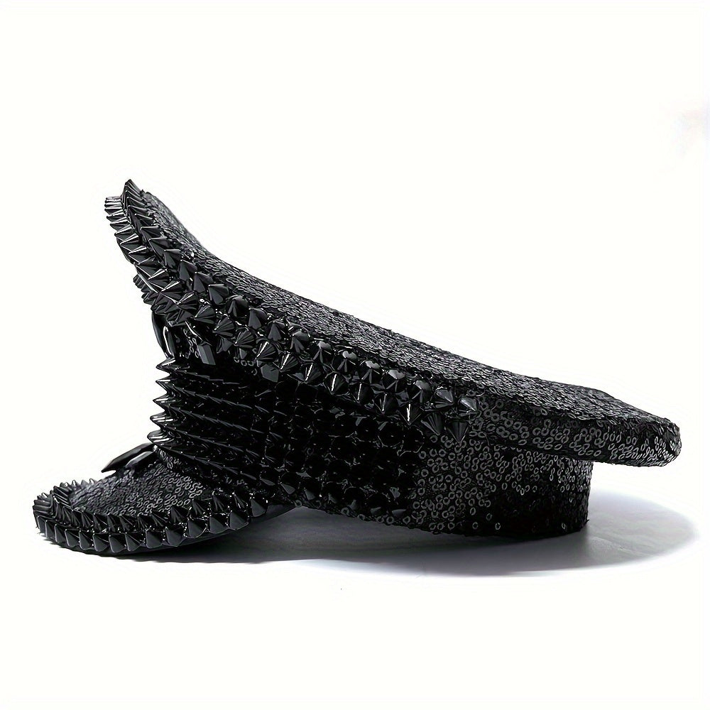 Luxury Rhinestone Punk Rivet Captain Hat