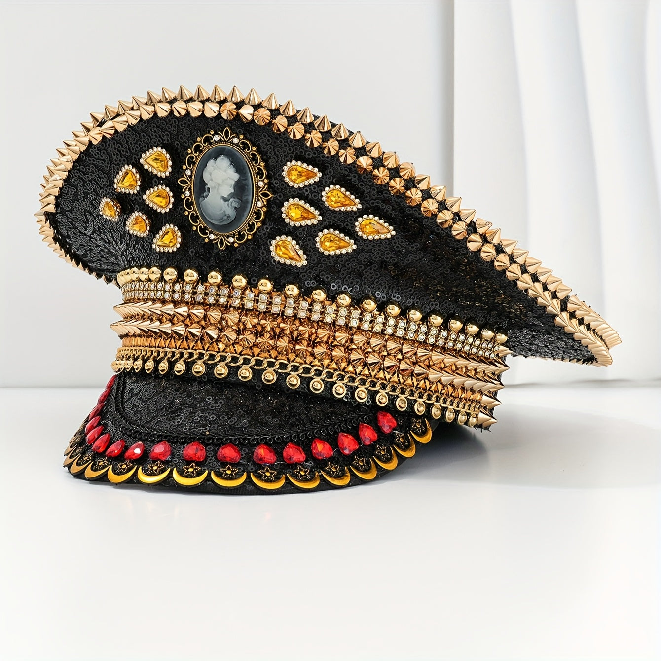 Black & Golden Sequin Captain Hat