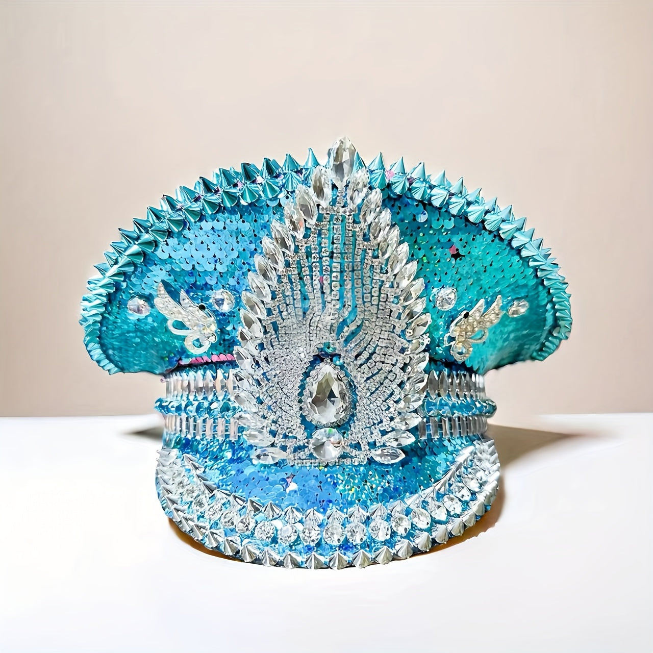 HONGLUAN Steampunk Blue Rhinestone Captain’s Hat