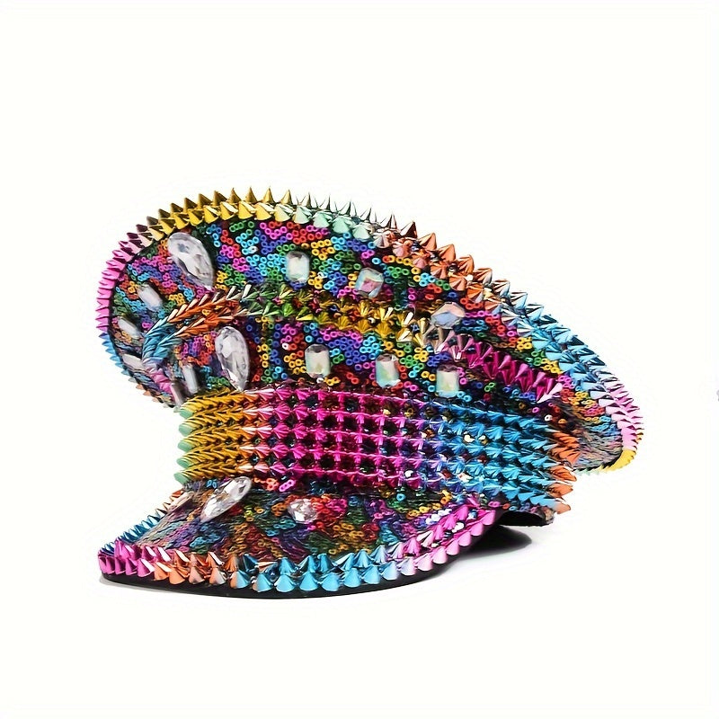 Punk Shiny Sequins Rhinestone Captain Hat