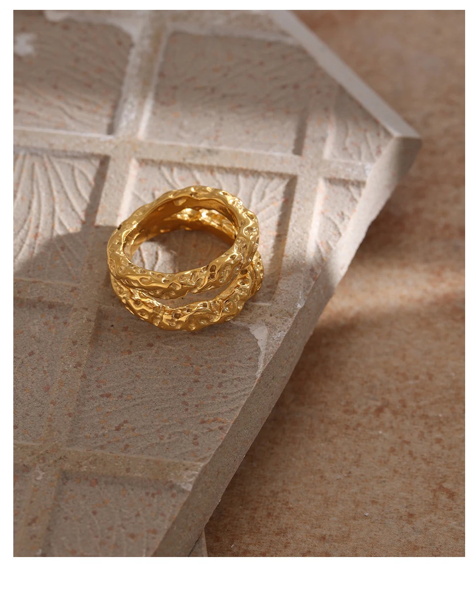 Gold Texture Metal 18 K Plated Statement Ring