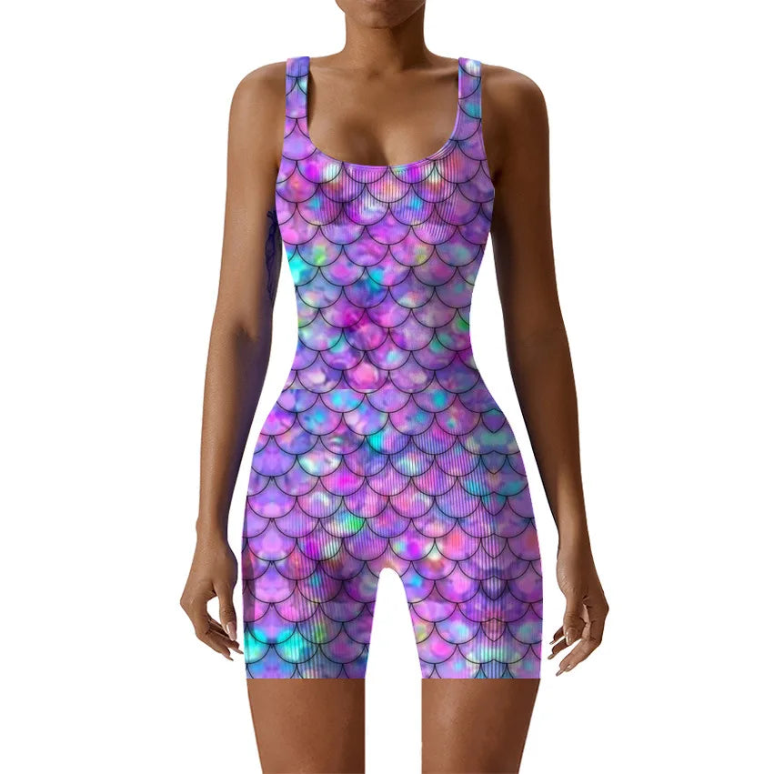 Fish Scale Print Multicolor Bodysuit