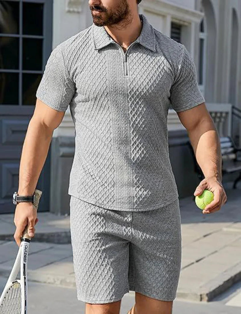 Jacquard Shorts And Lapel Polo Shirt