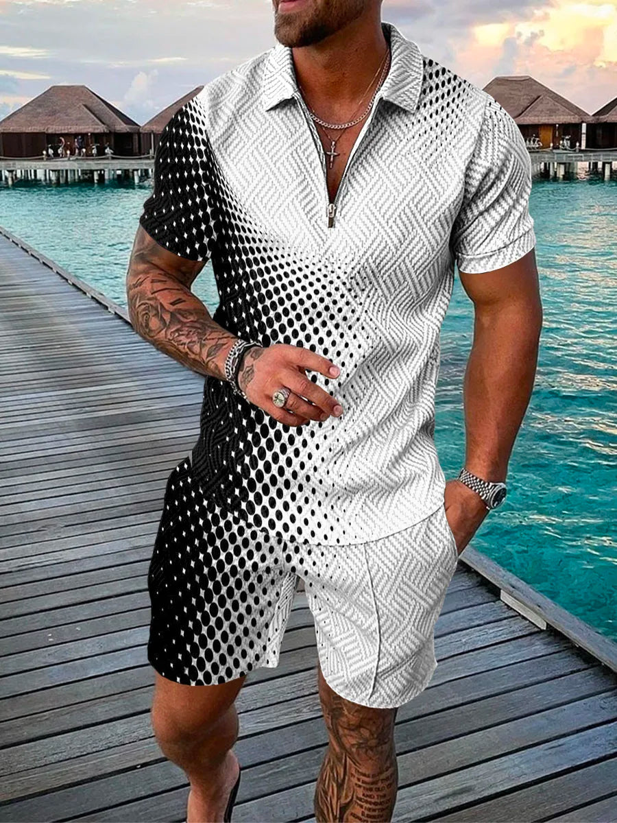 Abstract Dots 3D Print Polo Shirts & Shorts Sets