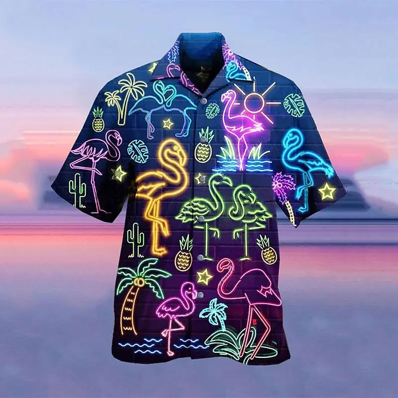 Hawaiian camp fluorescent 3D printing shirts