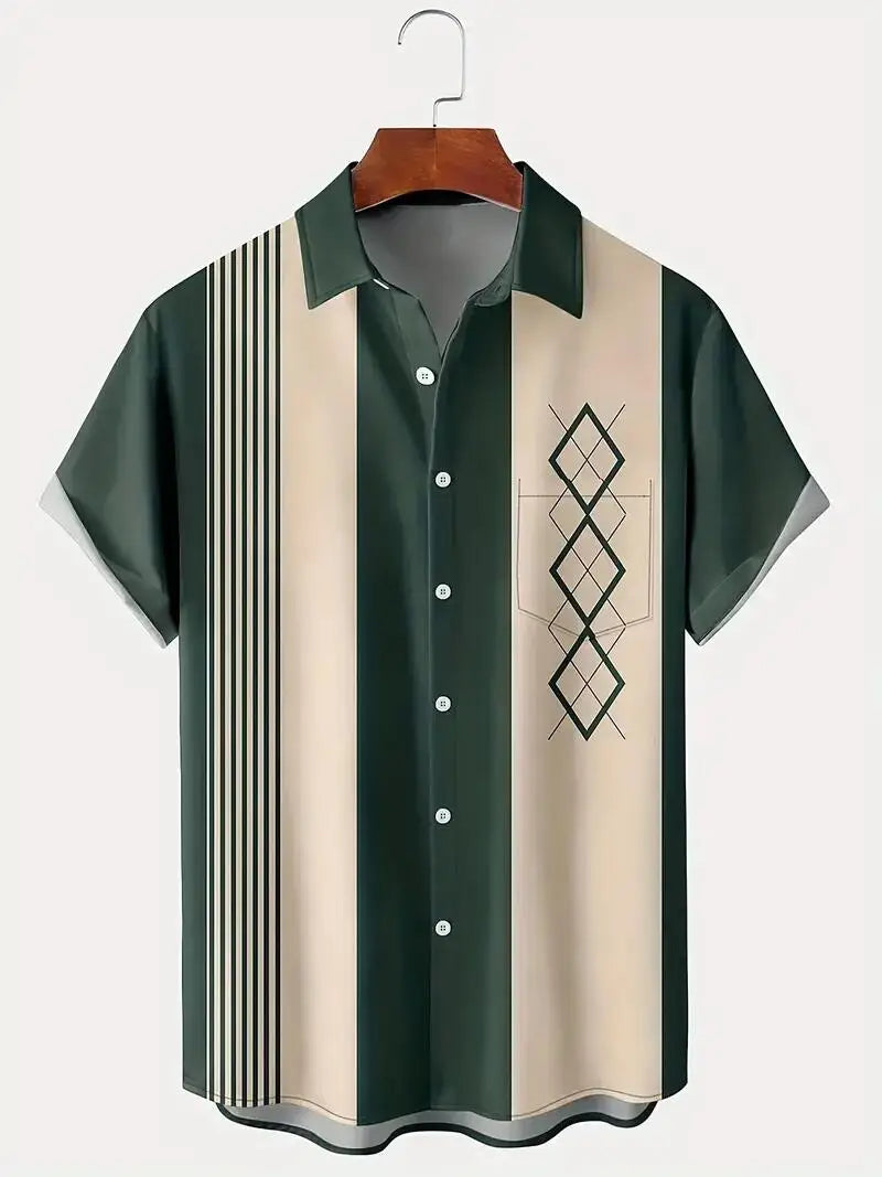 Hawaiian  Retro Bowling Ball Geometric Print Shirts