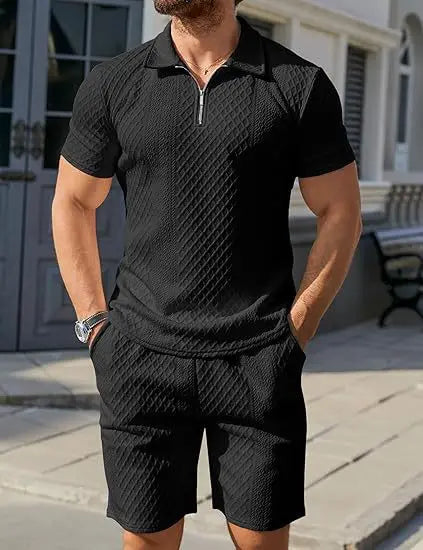 Jacquard Shorts And Lapel Polo Shirt