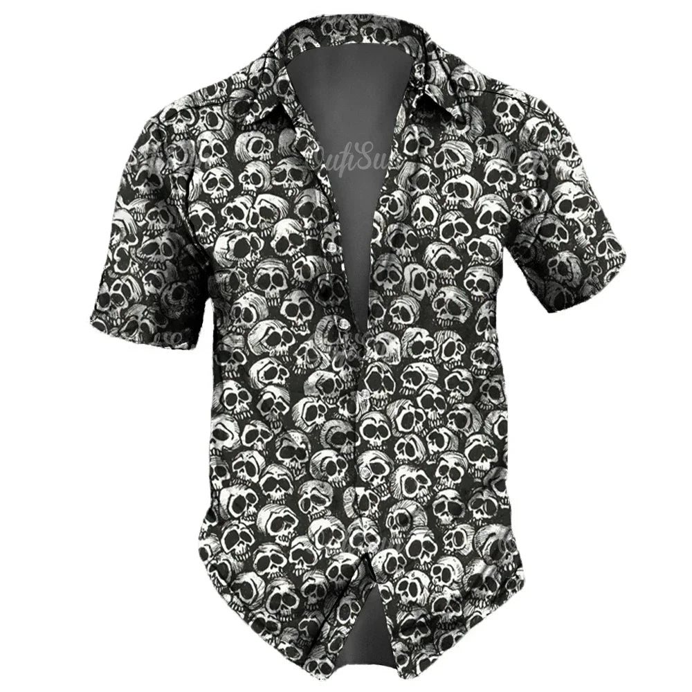 Hawaiian lapel 3D horror skull printed shirts