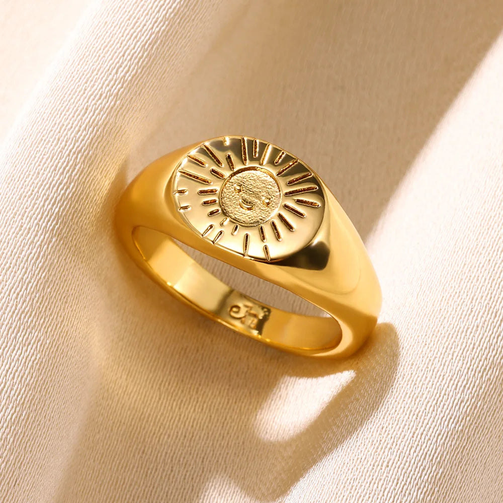 Stainless Steel Sun Smile Ring