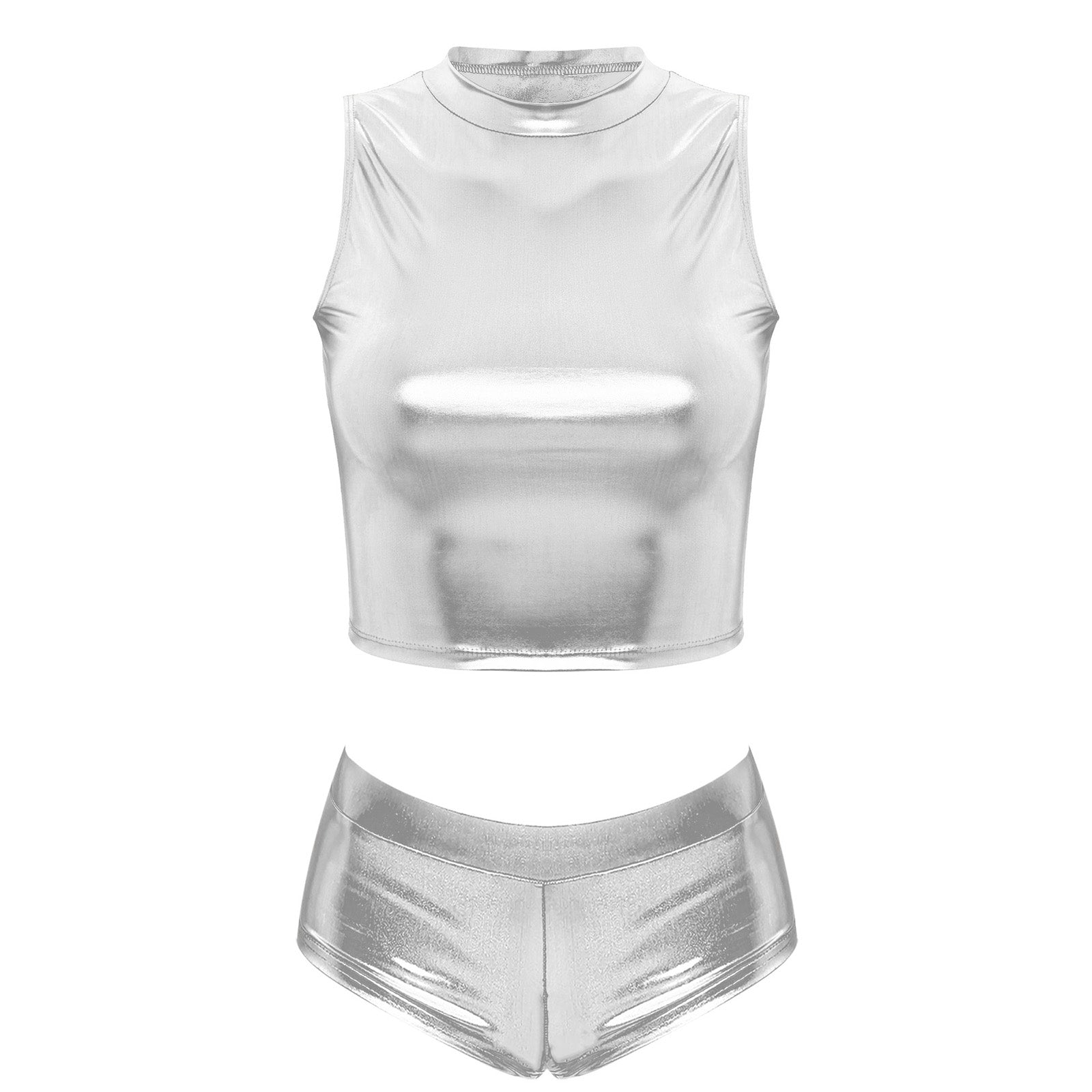 Metallic Mock Neck Crop Top & Hot Shorts