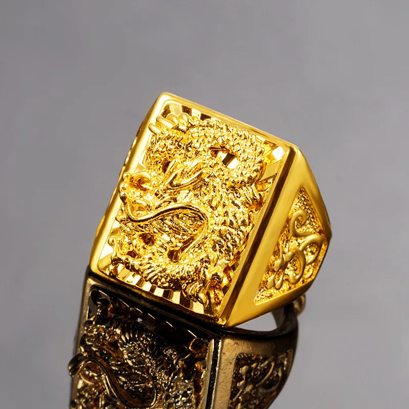 18CT Gold Plated Engraving Dragon Rings