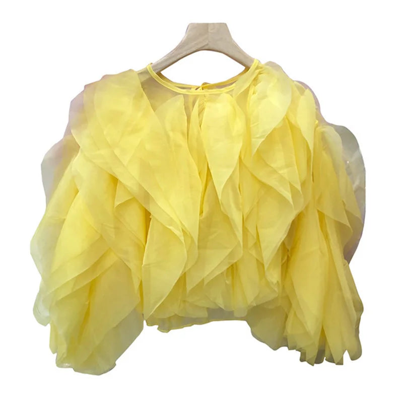 TWOTWINSTYLE Vintage Patchwork Ruffle Shirt