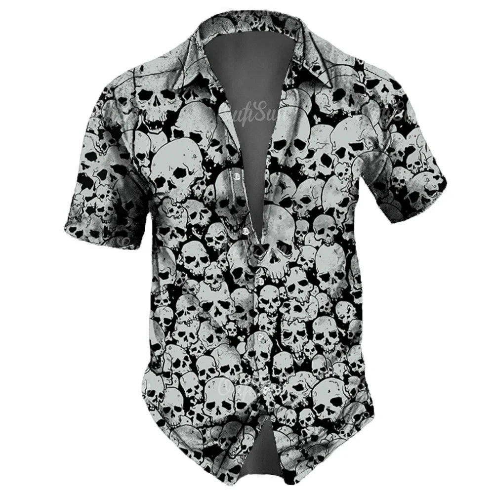 Hawaiian lapel 3D horror skull printed shirts