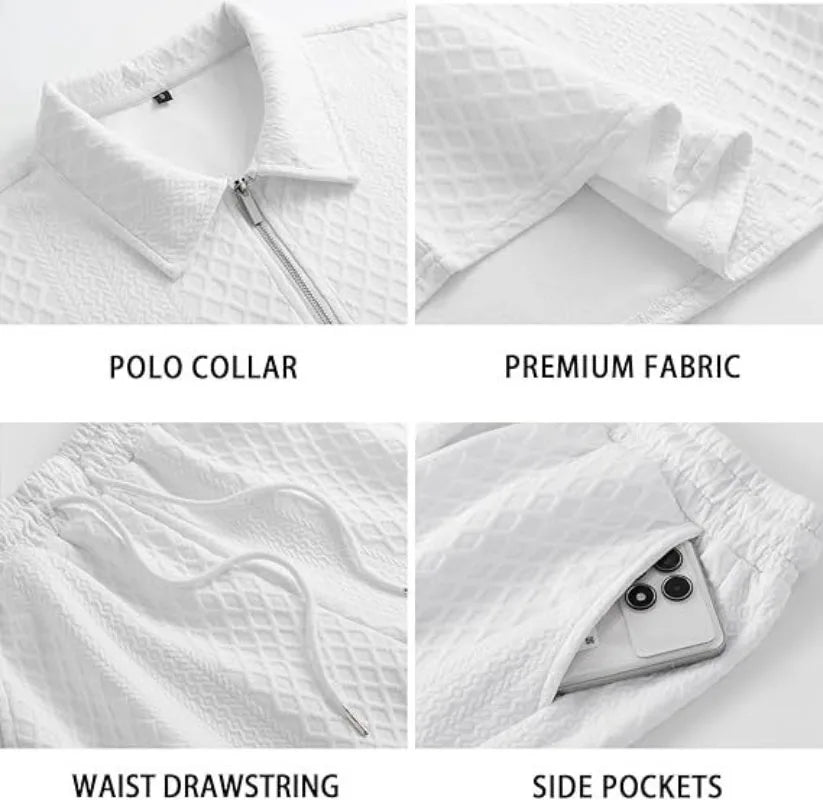 Jacquard Shorts And Lapel Polo Shirt