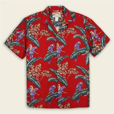 Hawaii Tropical Style Parrot Print Short Sleeve Aloha Shirts