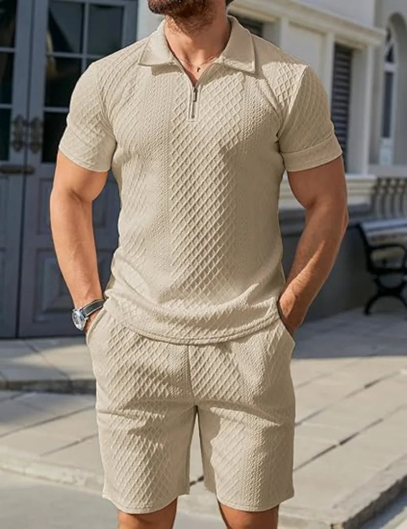 Jacquard Shorts And Lapel Polo Shirt