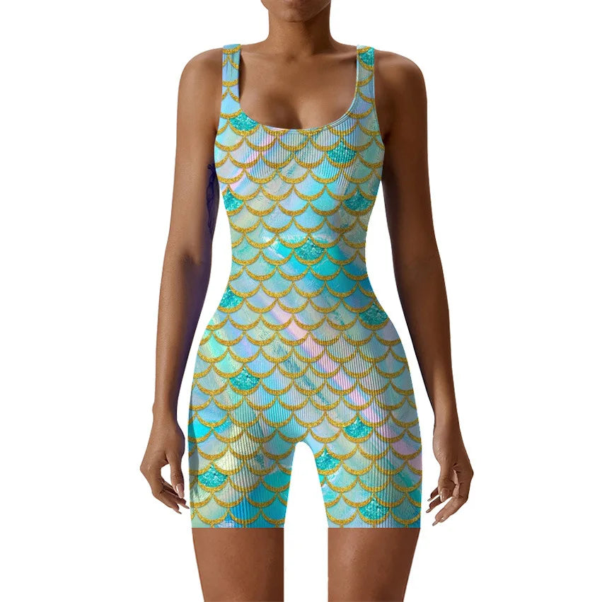 Fish Scale Print Multicolor Bodysuit