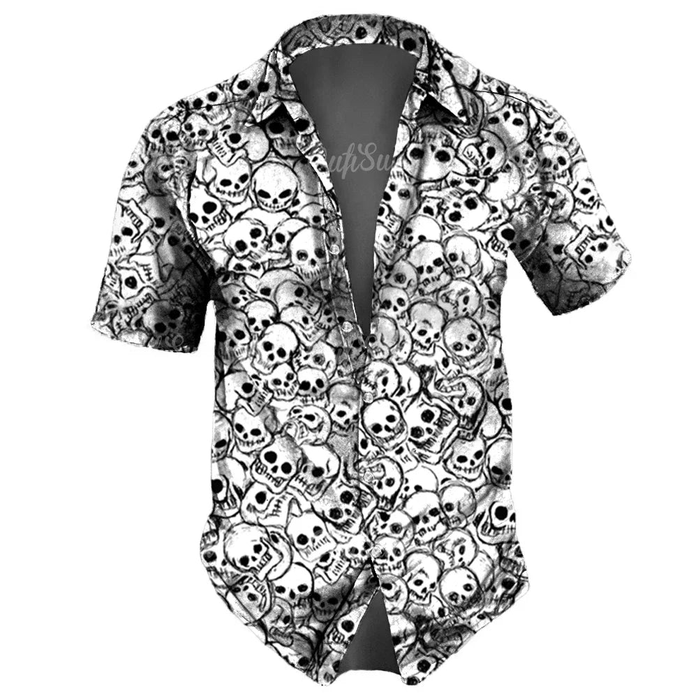 Hawaiian lapel 3D horror skull printed shirts