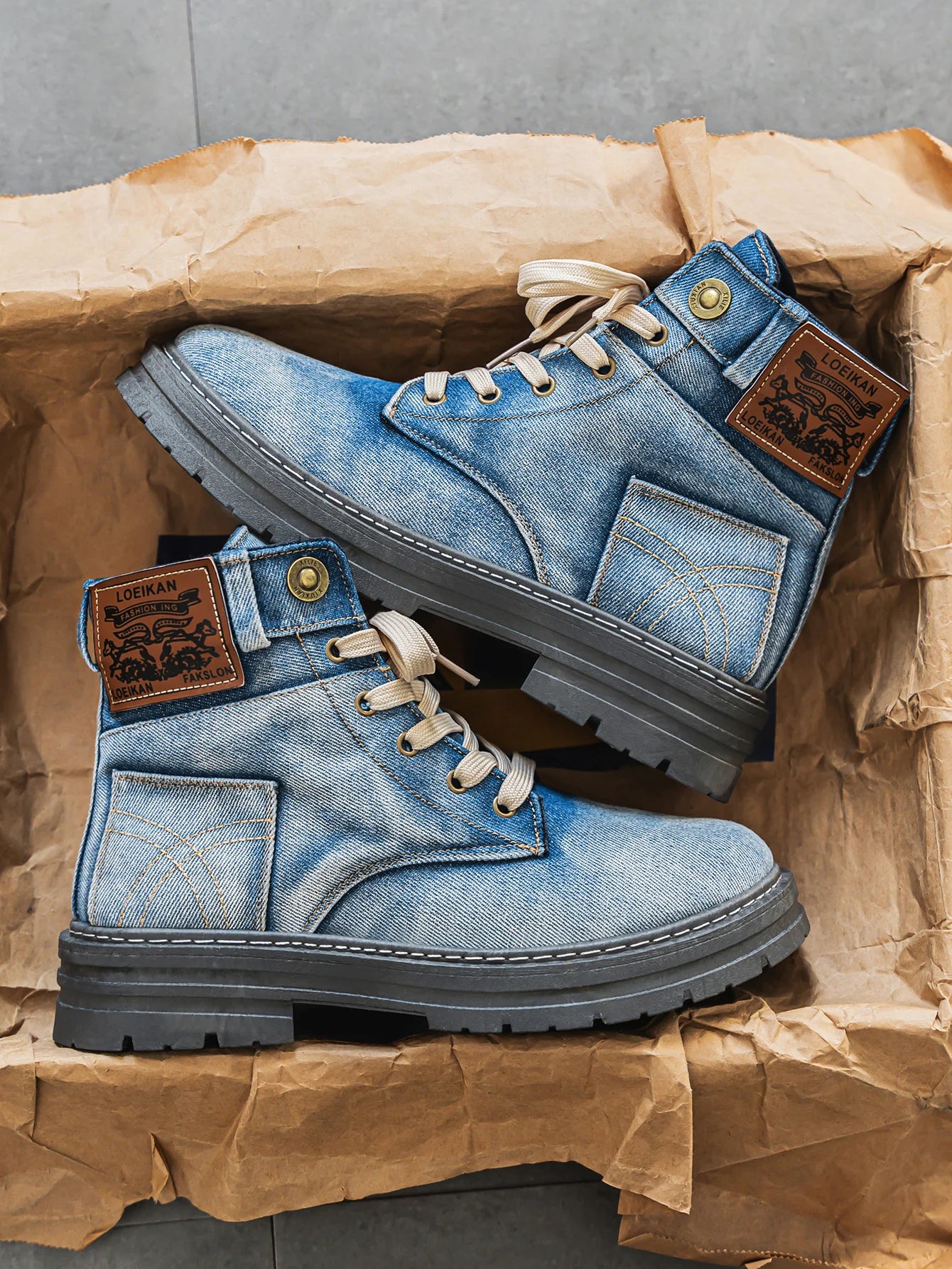 High top denim boots