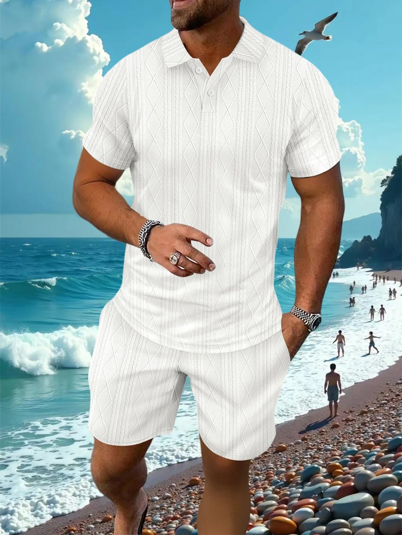 lapel short-sleeved POLO shirt & shorts