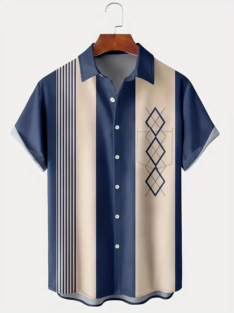 Hawaiian  Retro Bowling Ball Geometric Print Shirts