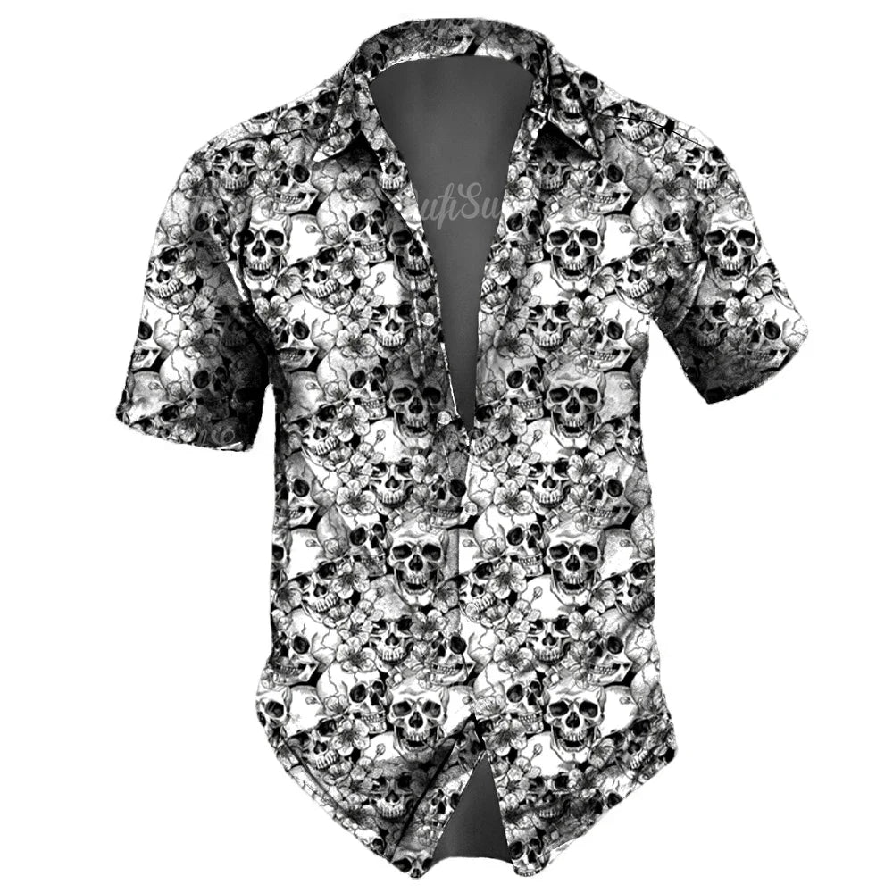 Hawaiian lapel 3D horror skull printed shirts