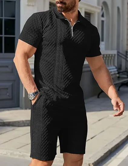 Jacquard Shorts And Lapel Polo Shirt