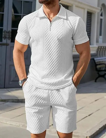 Jacquard Shorts And Lapel Polo Shirt