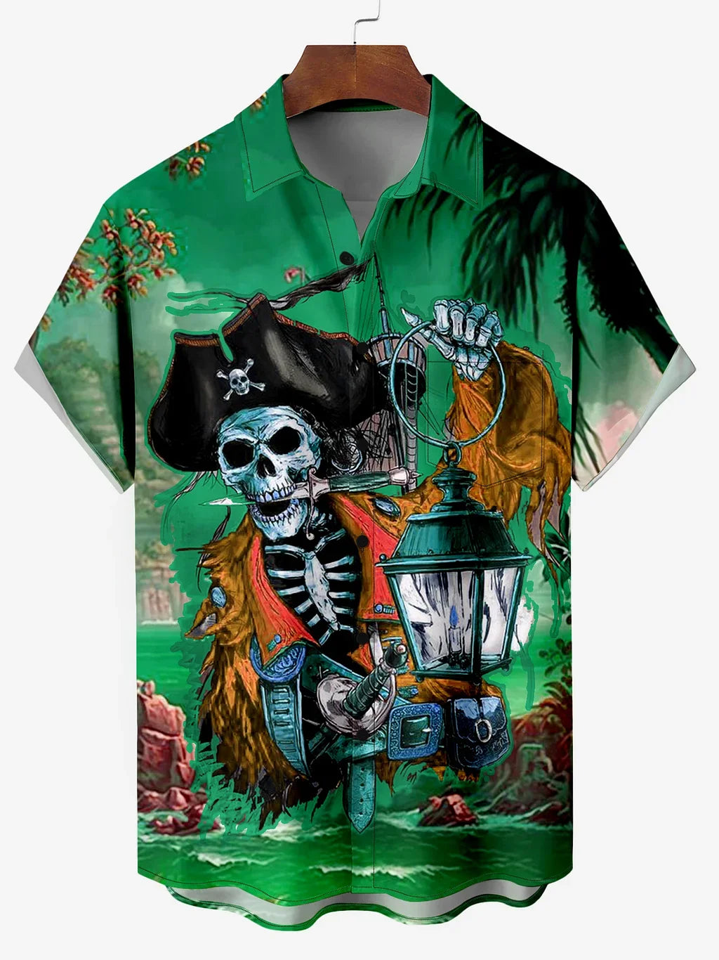 Hawaiian Skeleton Pirate  Print Shirt