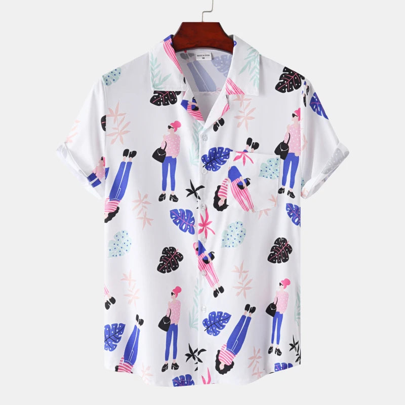 Lapel Camisa Hawaiian Print shirts