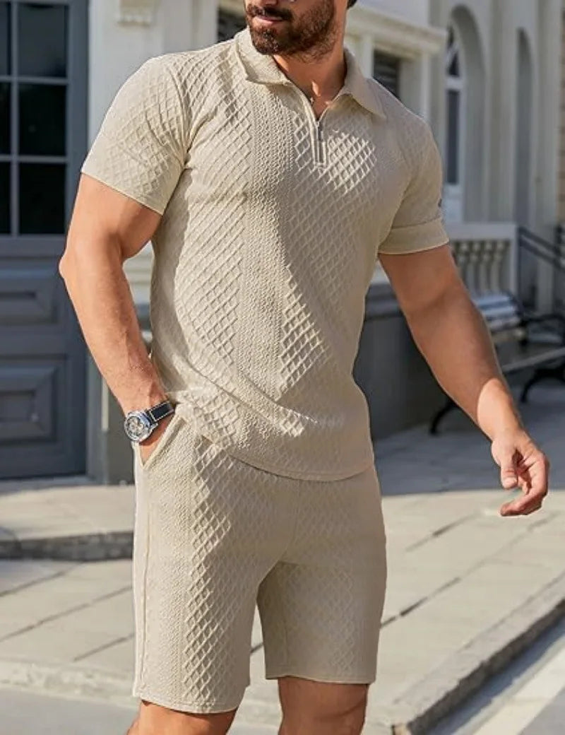 Jacquard Shorts And Lapel Polo Shirt