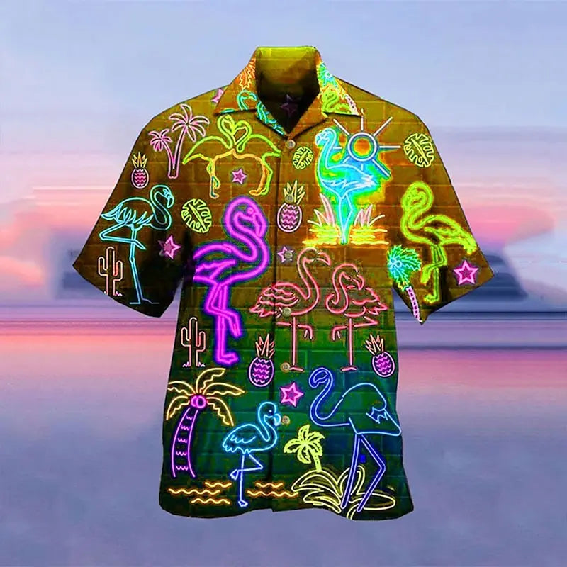 Hawaiian camp fluorescent 3D printing shirts