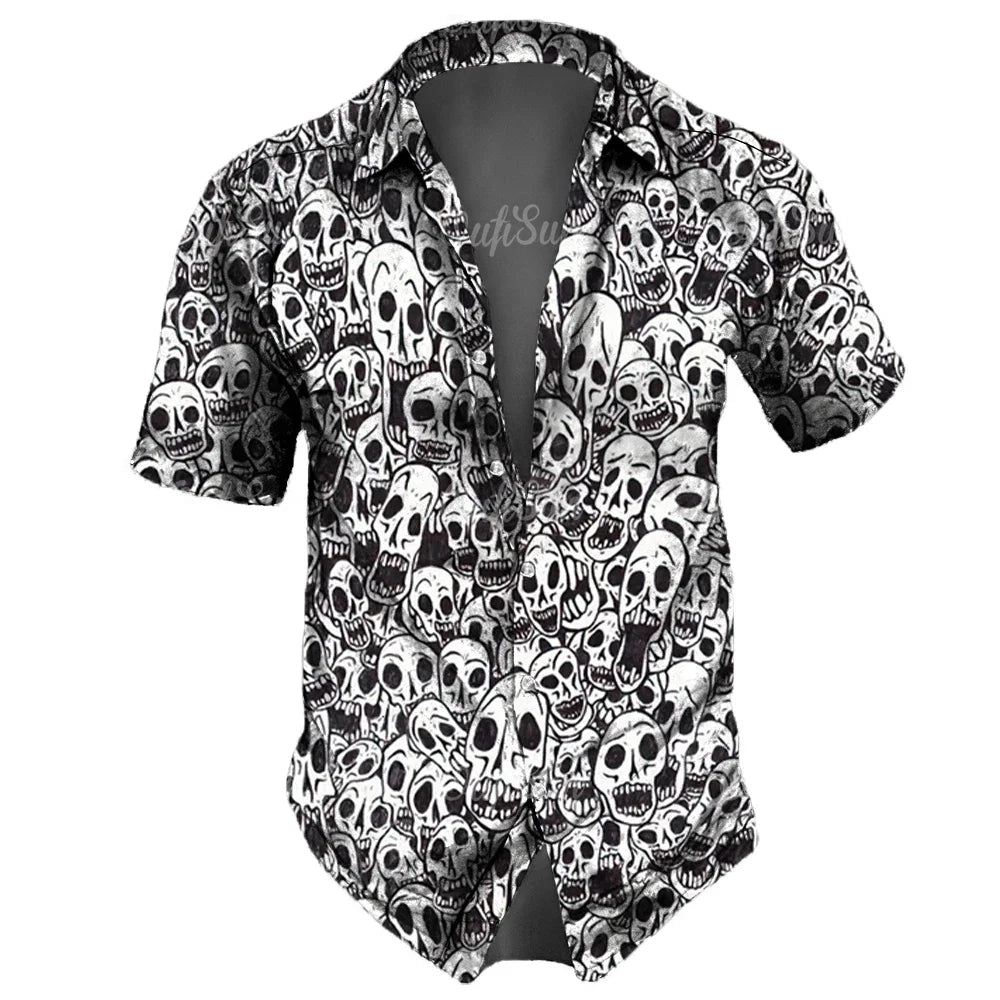 Hawaiian lapel 3D horror skull printed shirts