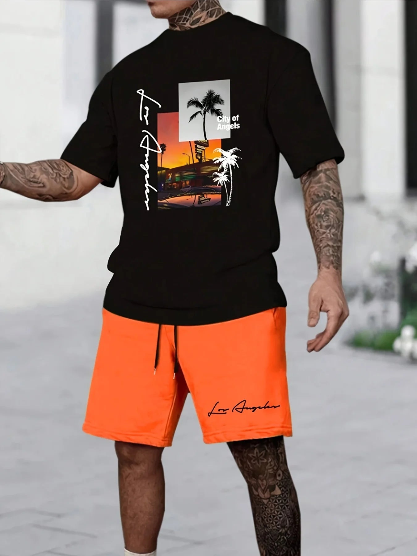 3D printed short-sleeved T-shirt,  casual shorts set,