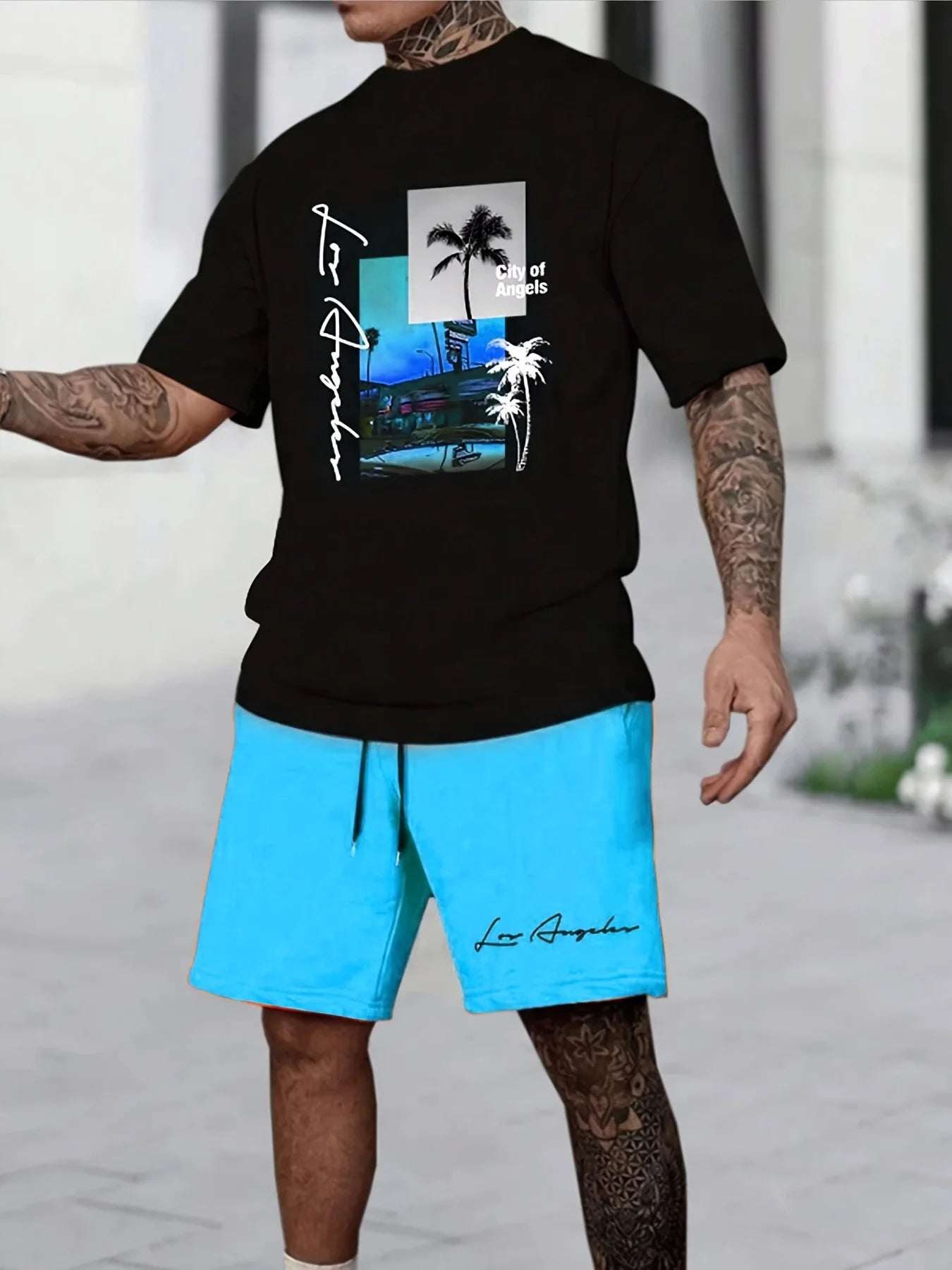 3D printed short-sleeved T-shirt,  casual shorts set,
