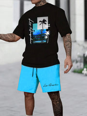 3D printed short-sleeved T-shirt,  casual shorts set,