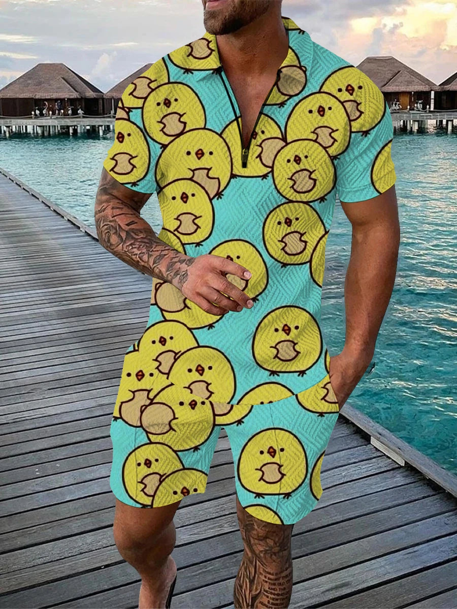 Cartoon Duck Panda 3D Print Polo Shirts & Shorts Suits