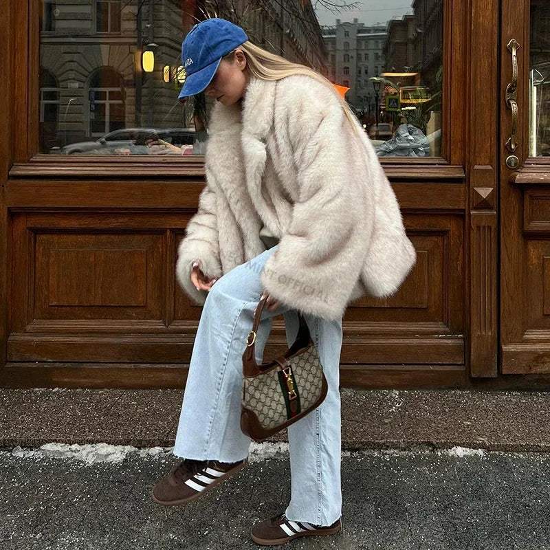 Neo Mint Fluffy Faux Fox Fur Jacket