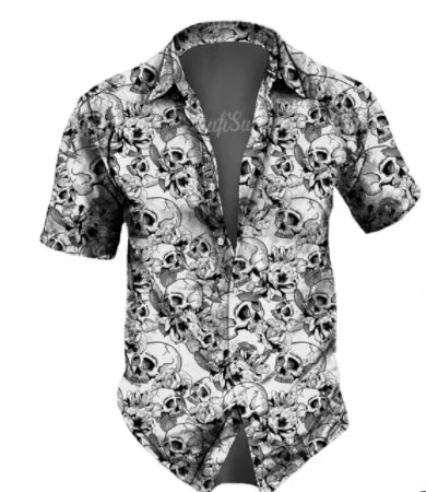 Hawaiian lapel 3D horror skull printed shirts