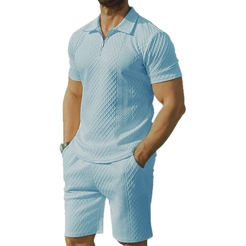 Jacquard Shorts And Lapel Polo Shirt