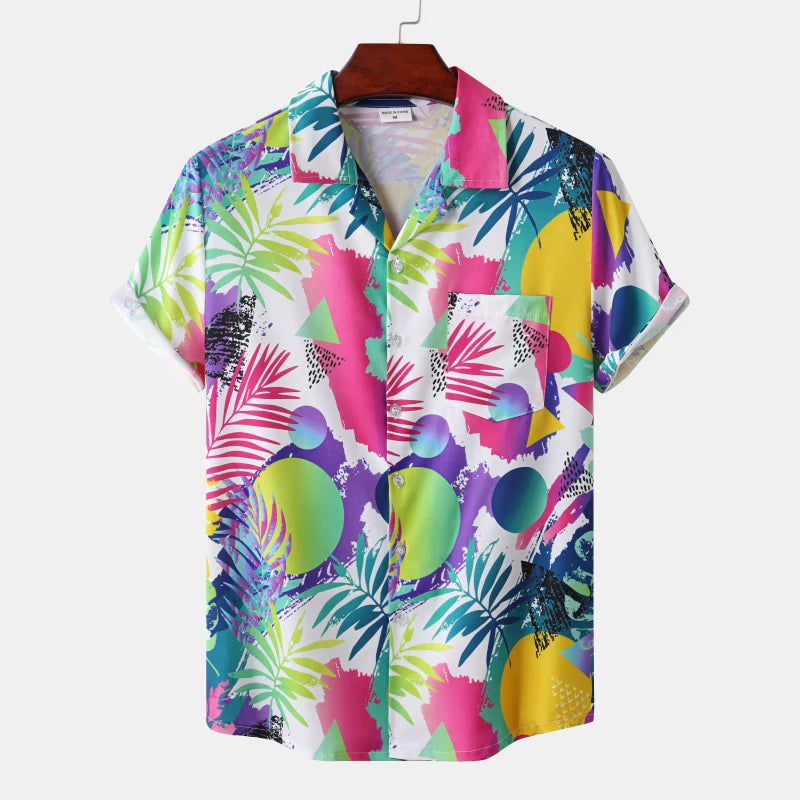 Lapel Camisa Hawaiian Print shirts