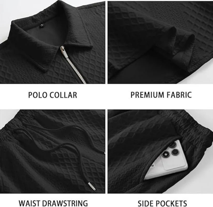 Jacquard Shorts And Lapel Polo Shirt